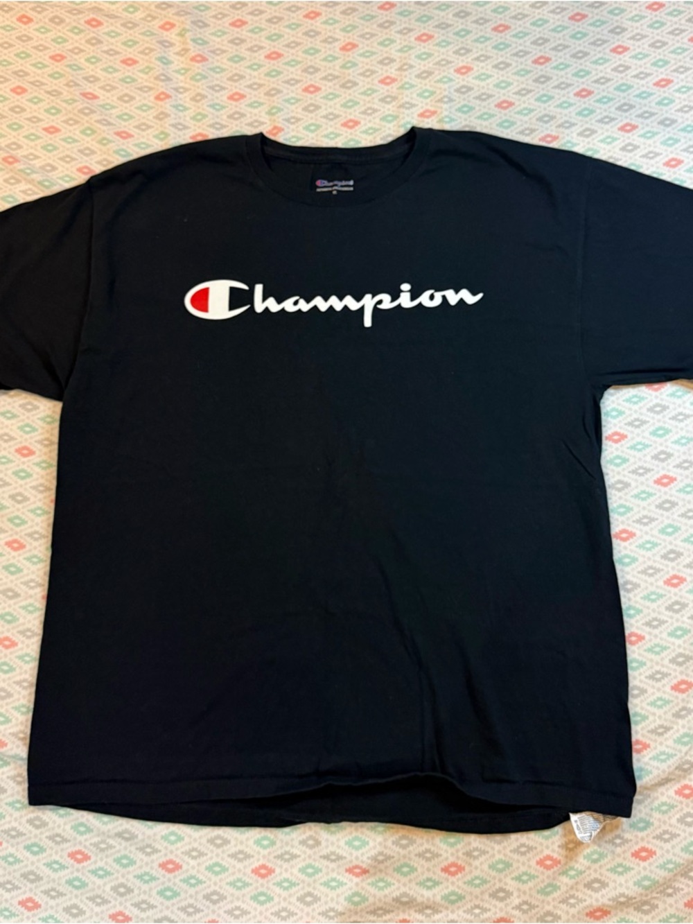 Champion Black Short Sleeve T-Shirt with White & Red Logo